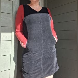 Vintage 90's Black Corduroy Sleeveless Jumper Pinafore Dress Plus Size 16